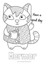 Gratis färgläggning Katt Djur Kafé Dryck Hundar och katter