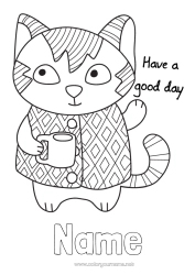 Colouring to customise Cat Animal Café Drink Dogs And Cats