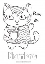 Colorear gratis Cat Animales Café Bebidas Perros y gatos