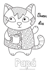 Colorear gratis Cat Animales Café Bebidas Perros y gatos