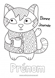 Coloriage gratuit Chat Animal Café Boisson Chiens et chats