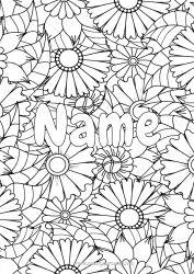 Free coloring Flowers Decorated name Sunflower Daisy Complex coloring pages Decorative background