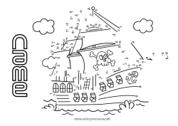 Free drawing Number Pirate Connect the dots Boat Maritime vehicles