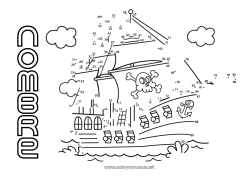 Colorear gratis Número Pirata Vehículos Une los puntos Barco Vehículos marítimos Une los Números
