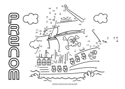 Coloriage gratuit Chiffre Pirate Véhicules Points à relier Bateau Véhicules maritimes Nombres à Relier