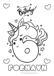 Gratis tegning Bursdag Tall Enhjørning Enkle fargelegginger Gratulerer med dagen! Stort tall alder Drager, enhornede hester og fantastiske dyr Seks