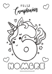 Colorear gratis Cumpleaños Número Unicornio Dibujos fáciles para colorear Mensaje de feliz cumpleaños (inglés) Gran número de edad Dragones, unicornios y animales fantásticos Seis