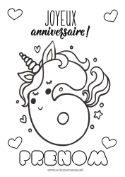 Coloriage gratuit Anniversaire Chiffre Licorne Coloriages faciles Joyeux anniversaire (français) Message Gros chiffre âge Dragons, licornes et animaux fantastiques Six
