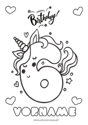Malvorlage anpassen Geburtstag Zahl Einhorn Einfache Ausmalbilder Alles Gute zum Geburtstag (Französisch) Nachricht Große Alterszahl Drachen, Einhörner und fantastische Tiere Sechs