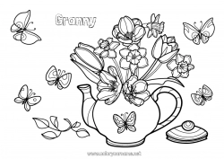 Child coloring page Flowers Spring Butterfly Daffodils Tulip Insects