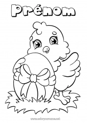 Coloriage gratuit Poule Printemps Animal Oeufs de Pâques Pâques Animaux de la ferme