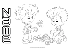 Free colouring Girl Boy Child Easter eggs Easter