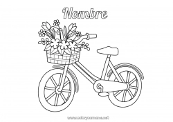 Colorear gratis Flores Vehículos Dibujos intermedios para colorear Bicicleta Vehículos de dos ruedas