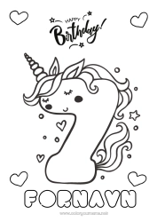 Gratis tegning Bursdag Tall Enhjørning Enkle fargelegginger Gratulerer med dagen! Stort tall alder Drager, enhornede hester og fantastiske dyr Syv