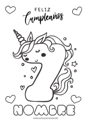 Colorear gratis Cumpleaños Número Unicornio Dibujos fáciles para colorear Mensaje de feliz cumpleaños (inglés) Gran número de edad Dragones, unicornios y animales fantásticos Siete