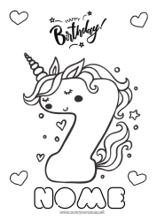 Colorazione gratuita Compleanno Numero Unicorno Disegni da colorare facili Buon compleanno (francese) Messaggio Grande numero di anni Draghi, unicorni e animali fantastici