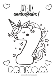 Coloriage gratuit Anniversaire Chiffre Licorne Coloriages faciles Joyeux anniversaire (français) Message Gros chiffre âge Dragons, licornes et animaux fantastiques