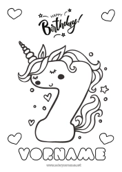 Kostenlose Malvorlage Geburtstag Zahl Einhorn Einfache Ausmalbilder Alles Gute zum Geburtstag (Französisch) Nachricht Große Alterszahl Drachen, Einhörner und fantastische Tiere