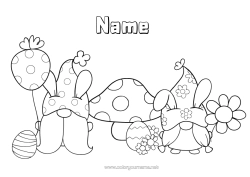 Free colouring Flowers Spring Mushroom Gnome Easter eggs