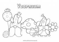 Gratis tekening Bloemen Lente Paddestoel Kabouter Paaseieren