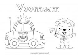 Kleurplaat aanpassen Voertuigen Auto Politie Intermediaire kleurplaten Politievoertuigen Beroep Nood- en hulpvoertuigen Auto's, busjes en campers Politieagent, gendarme Veiligheidsberoepen Voertuigpersonages