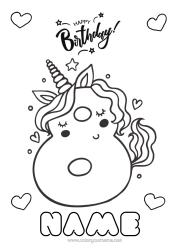 Free colouring Birthday Figure Unicorn Easy colouring pages Happy birthday message Big number age Dragons, unicorns, and fantastical creatures Eight