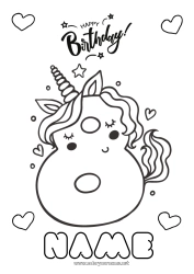 Free drawing Birthday Number Unicorn Easy coloring pages Happy Birthday (English) Message Big number age Dragons, unicorns and fantastic animals