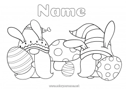 Free drawing Spring Mushroom Gnome Easter eggs Easter