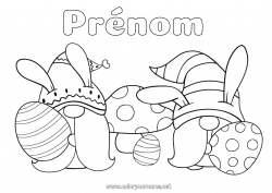 Coloriage gratuit Printemps Champignon Gnome Oeufs de Pâques Pâques