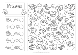 Coloriage gratuit Printemps Poussin Papillon Activités enfants Abeille Tulipe Cherche et trouve Insectes Animaux de la ferme