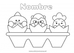 Colorear gratis Kawaii Alimento Animales Huevos de Pascua