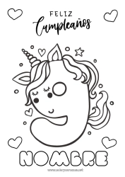 Dibujo libre Cumpleaños Número Unicornio Dibujos fáciles para colorear Mensaje de feliz cumpleaños (inglés) Gran número de edad Dragones, unicornios y animales fantásticos Nueve