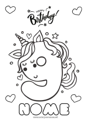 Desenho grátis Aniversário Número Unicórnio Desenhos para colorir fáceis Feliz aniversário (francês) Mensagem Número grande de idade Dragões, unicórnios e animais fantásticos Nove