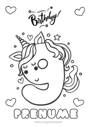 Desen liber de colorat Aniversare Număr Unicornă Desene de colorat ușoare La mulți ani! Număr mare de vârstă Dragoni, unicorni și animale fantastice Nouă