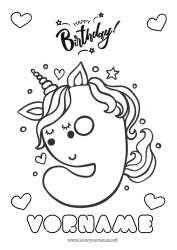 Kostenlose Zeichnung Geburtstag Zahl Einhorn Einfache Ausmalbilder Alles Gute zum Geburtstag (Französisch) Nachricht Große Alterszahl Drachen, Einhörner und fantastische Tiere Neun