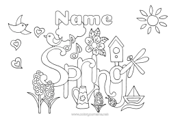 Colouring to customise Spring Symbols Insects Dragonfly