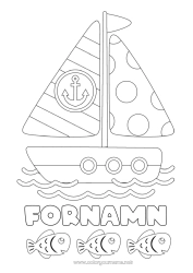 Gratis färgläggning Hav Fordon Fisk Båt Segelbåt Marina djur eller vattenlevande djur Marina fordon