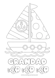 Free colouring Sea Vehicles Fish Boat Sailboat Marine or aquatic animals Marine vehicles