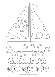 Child coloring page Sea Vehicles Fish Boat Sailing boat Marine or aquatic animals Maritime vehicles