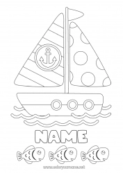 Free drawing Sea Vehicles Fish Boat Sailing boat Marine or aquatic animals Maritime vehicles