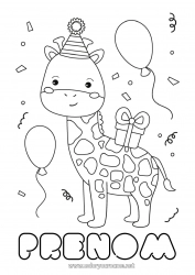 Coloriage gratuit Anniversaire Girafe Animal Coloriages intermédiaires Animaux sauvages d'Afrique