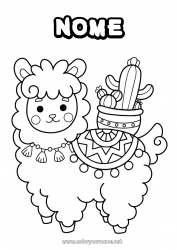 Desenho para personalizar Kawaii Lhama Cacto México Colorações Intermediárias Outros animais do mundo