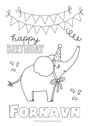 Gratis tegning Bursdag Elefant Fest Dyr Enkle fargelegginger Gratulerer med dagen! Gårdsdyr Afrikanske villdyr