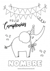 Colorear gratis Cumpleaños Elefante Fiesta Animales Dibujos fáciles para colorear Mensaje de feliz cumpleaños (inglés) Animales de granja Animales salvajes de África