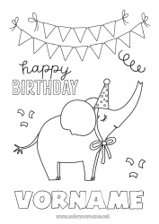 Kostenlose Malvorlage Geburtstag Elefant Fest Tier Einfache Ausmalbilder Alles Gute zum Geburtstag (Französisch) Nachricht Bauernhoftiere Wilde Tiere Afrikas