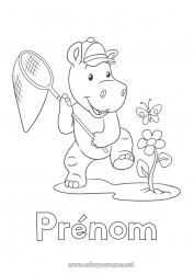 Coloriage gratuit Hippo Printemps Papillon Animal Insectes Animaux sauvages d'Afrique