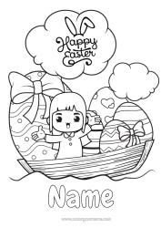 Free colouring Cute Boat Easter eggs Easter 