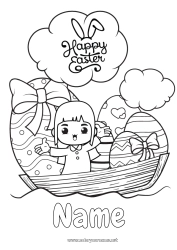 Free coloring Kawaii Boat Easter eggs Easter 