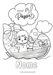 Desenho grátis Kawaii Barco Ovos de Páscoa Páscoa 