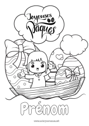 Coloriage gratuit Kawaii Bateau Oeufs de Pâques Pâques 